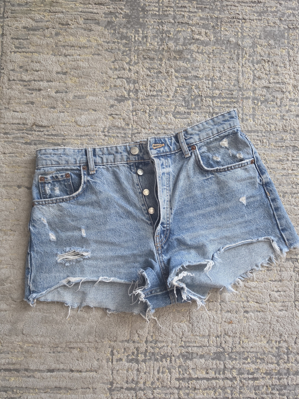 Zara Light Blue Distressed Denim Jean Shorts